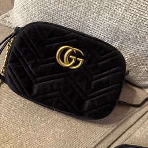 Black Quilted Velvet Crossbody Bag